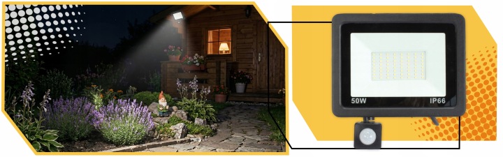 Halogen Naświetlacz LED Smartled 50W czarny z czujnikiem ruchu IP66 4500K Kod producenta Naświetlacz LED 50W czarny czujnikiem ruchu